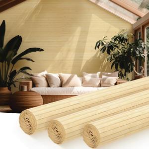 Juexica 3 Pcs Natural Bamboo Wall Panel for Interior Wall 48''x96'' Bamboo Covering Renewable Pole Wainscoting Room Divider Wrap Decor for Bedroom Living Room Kitchen Island Office (Raw)