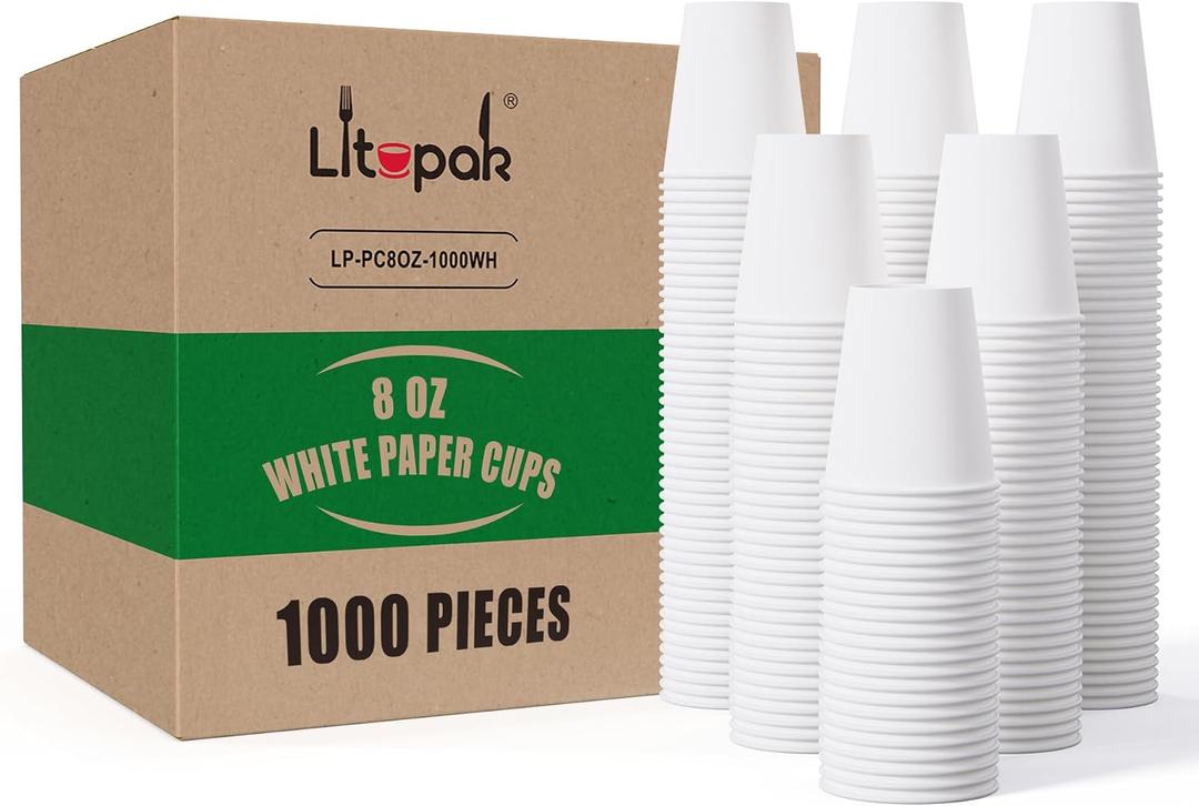LITOPAK 1000 Count Coffee Cups 8 oz, Bulk Paper Cups, Beverage Drinking Cup
Bulk oversized packaging, Leak-proof, food-grade, DIY design, for commercial, home, office, store, school, hot or cold drink