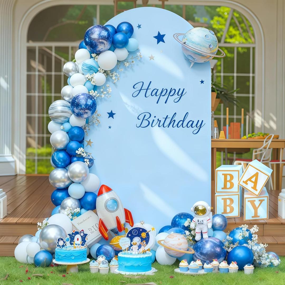 6FT Blue Arch Backdrop Cover - Polyester Fitted Wedding Arch Stand Covers Round Top Chiara Arch Backdrop Cover for Birthday Party Banquet Photo Background Decoration