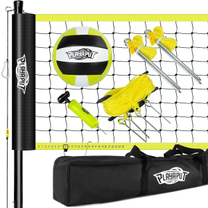 Portable Volleyball Net System - Outdoor Volleyball Net with Poles, PU Volleyball and Pump and Carry Bag, Height Adjustable Volleyball Net Set for Beach, Backyard | Easy Setup and Trasport