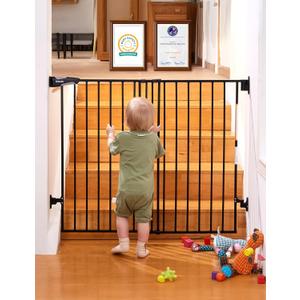 Babelio Baby Gate for Stairs & Doorways, 26-43" W 34" H Extra Tall| No Bottom Bar| Easy Installation| One-handed Operation| Auto-close| Hardware Mount (Drill Needed) Safety Dog/Pet Gate Indoor (Black)