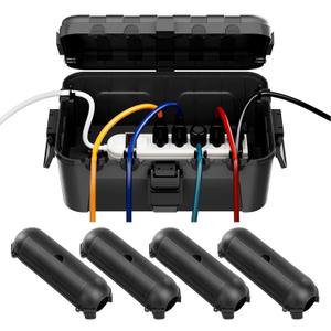 RESTMO 5-Piece Outdoor Waterproof Electrical Box Set  12.5" x 8.5" x 5" Large & 7.1" x 2.3" x 2.3" Small, Weatherproof Boxes for Power Strip, Outlet, Plug, Socket, Timer, Holiday Light, Black