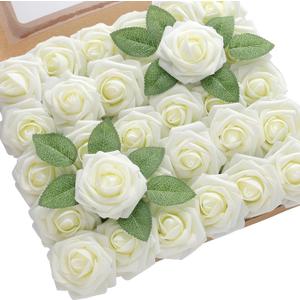 DerBlue 60pcs Artificial Roses Flowers Real Looking Fake Roses Artificial Foam Roses Decoration DIY for Wedding,Arrangements Party Home Decorations