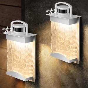 Lamomo Motion Sensor Outdoor Lights, 2 Packs LED Integrated Porch Lights, 1200 Lumen Dusk to Dawn Outdoor Wall, Waterproof Anti-Rust Exterior Light Fixture, 13W, Modern, White, Energy Saving