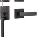 Haidms Oil Rubbed Bronze Front Door Handle and Deadbolt Set, Entry Door Handle and Deadbolt with Reversible Handle Lever,Front Door Lock Set, Door Handles and Locks