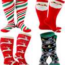 Suhine 4 Pairs Plus Size Christmas Compression Sock 3 XL Xmas Knee Long Calf Sock Stocking Gift for Women Nurses Men