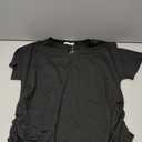 Women's V Neck T Shirts Short Sleeve Summer Casual Loose Dolman Tops with Side Shirring (L, Black)