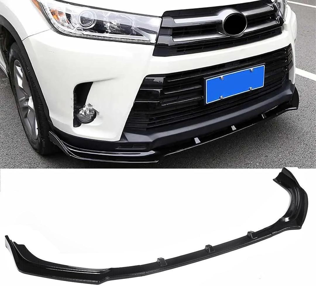 Front Bumper Lip Spoiler 3PCS for Toyota Highlander 2017 2018 2019 Air Dam Chin Body Kit Accessories (Glossy Black, 2017-2019 Model)