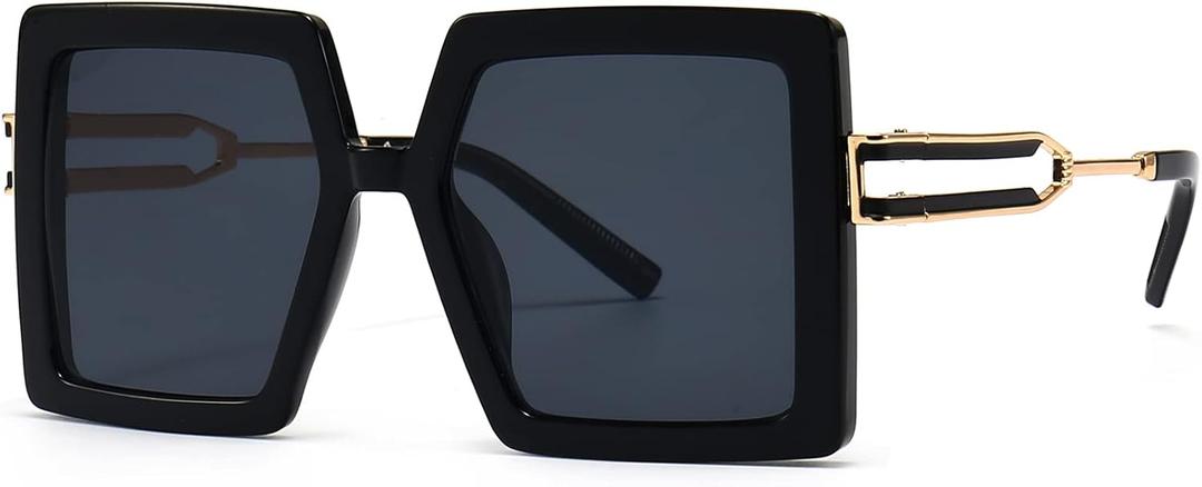 AIEYEZO Oversized Sunglasses for Women Square Fashion Big Large Frame Sun Glasses UV400 Protection (Black/Grey)