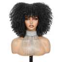 Afro Bomb Curly Wig with Bangs, Synthetic Fiber Glueless 11 Inch Bob Kinky Curly Bangs Wig, Fluffy Curly Hair Wigs for Black Women Ready to Go Wig Dark Brown