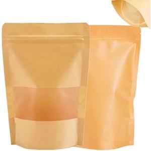 CEZOOWYEX 150 Pack Kraft Paper Bags with Window, Sealable Stand up Pouches, 5.9 x 8.6 Inch Reusable Treat Packaging Bags for Food, Snacks, Coffee