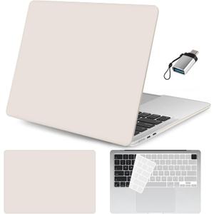 Seorsok Compatible with MacBook Air 15 inch Case 2023 2024 Release A2941 M2&M3 A3114 Touch ID,Ultra Thin Laptop Plastic Hard Shell Case&Keyboard Skin&Type C Adapter 1Pack,Khaki
