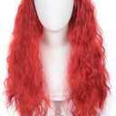 Tongtta Long Wavy Red Heat Resistant Synthetic Cosplay Wig with Braided Buns Halloween Costume Women Wig for Party (24 Inch), Pack of 3