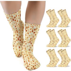 Zoooyawn 6 Pairs Passover Matzah Socks Bulk for Jewish Gifts Pesach and Seder Holiday Party Accessories for Adults Novelty Socks for Afikomen Reward