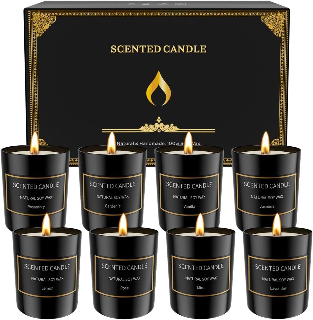 8 Pack Scented Candles Set for Men&Women, Aromatherapy Soy Candles for Home Scented, Holiday Candles Black Mens Candle Gift Set for Christmas, Birthday, Anniversary