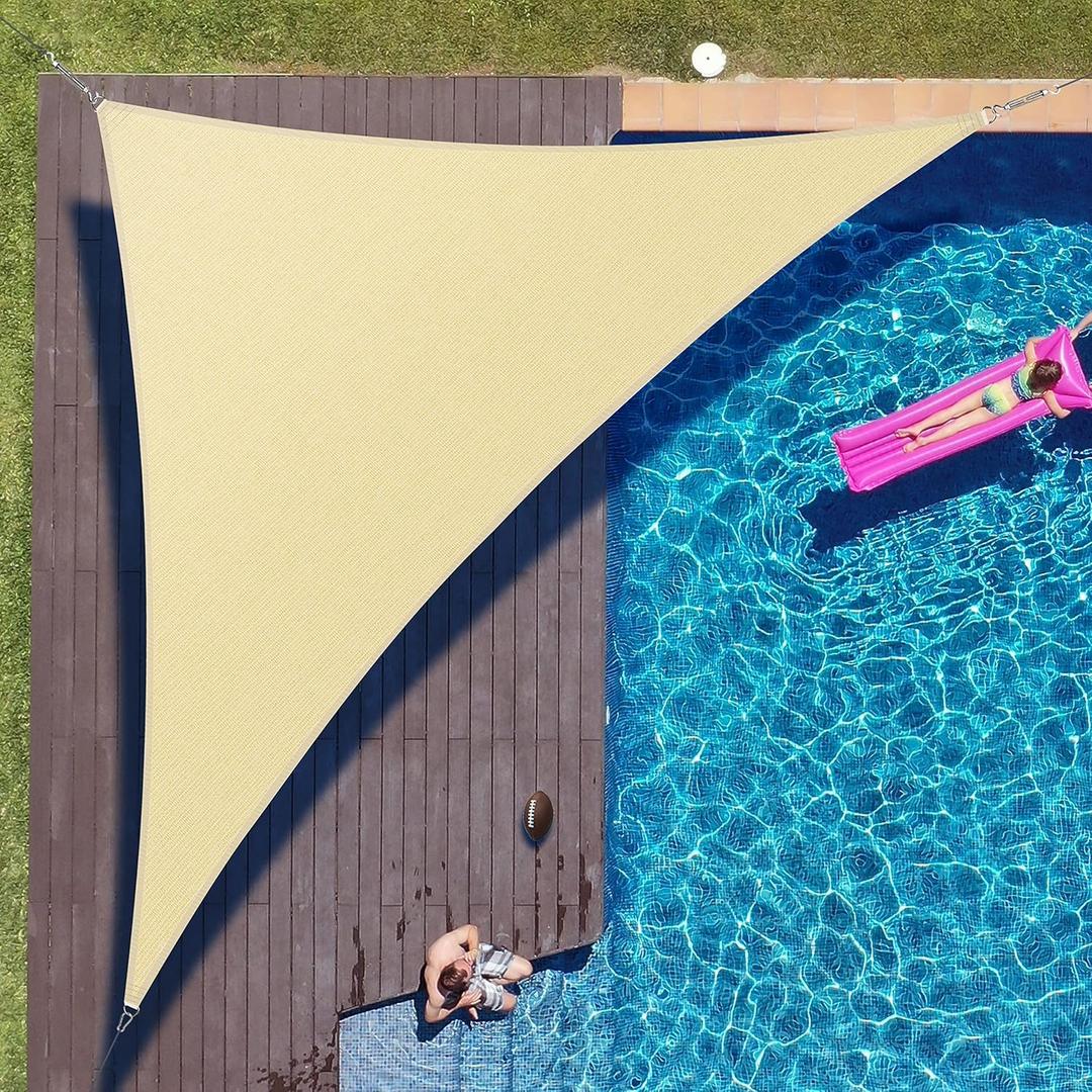 ColourTree 12' x 12' x 17' Beige Right Triangle CTAPRT12 Sun Shade Sail Canopy Mesh Fabric UV Block UPF50 - Commercial Heavy Duty & 190 GSM 