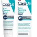 CeraVe Acne Foaming Cream Wash, Gentle Face and Body Cleanser with Benzoyl Peroxide 10%, Hyaluronic Acid, and Niacinamide, 10% Benzoyl Peroxide Treatment Clears Pimples and Blackheads 5 Oz