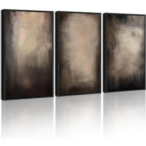 KUVIOKE Abstract Framed Wall Art Set Earthy in Deep Brown and Beige Tones Modern Art Decorative Home Decor 16x24in (Black Framed)