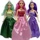 Princess Doll Set for Girls, 3 Little Dolls for Dollhouse | 11.5 Princess Dolls for 3-12 Year Old Girls | Princess Toy Dolls with Pretty Mermaid Hair, (Caucasian)