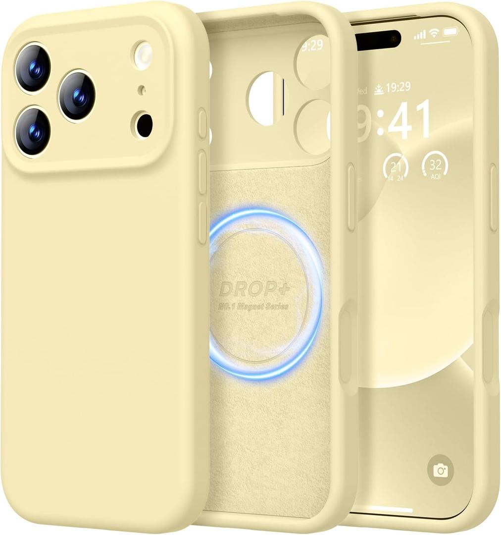 LOVE 3000 Designed for iPhone 17 Pro Max Case, Premium Silicone [Compatible with Magsafe][Soft Anti-Scratch Microfiber Lining] Shockproof Protective Phone Case for Men Women 6.9", Creamy Yellow