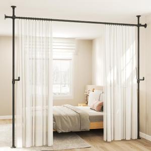 Kokorona Room Divider Curtain Rod, No Drilling Tension Curtain Rod 4-10ft (H) 4-10ft (W), Partition Room Dividers for Room Separation, Adjustable Floor to Ceiling Room Divider Temporary Wall Divider