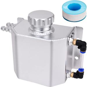 SPEEDWOW Coolant Overflow Tank, Aluminum Radiator Overflow Tank with Teflon Tape & O-ring Gasket, 1 L Universal Reservoir Expansion Tank (Silver)