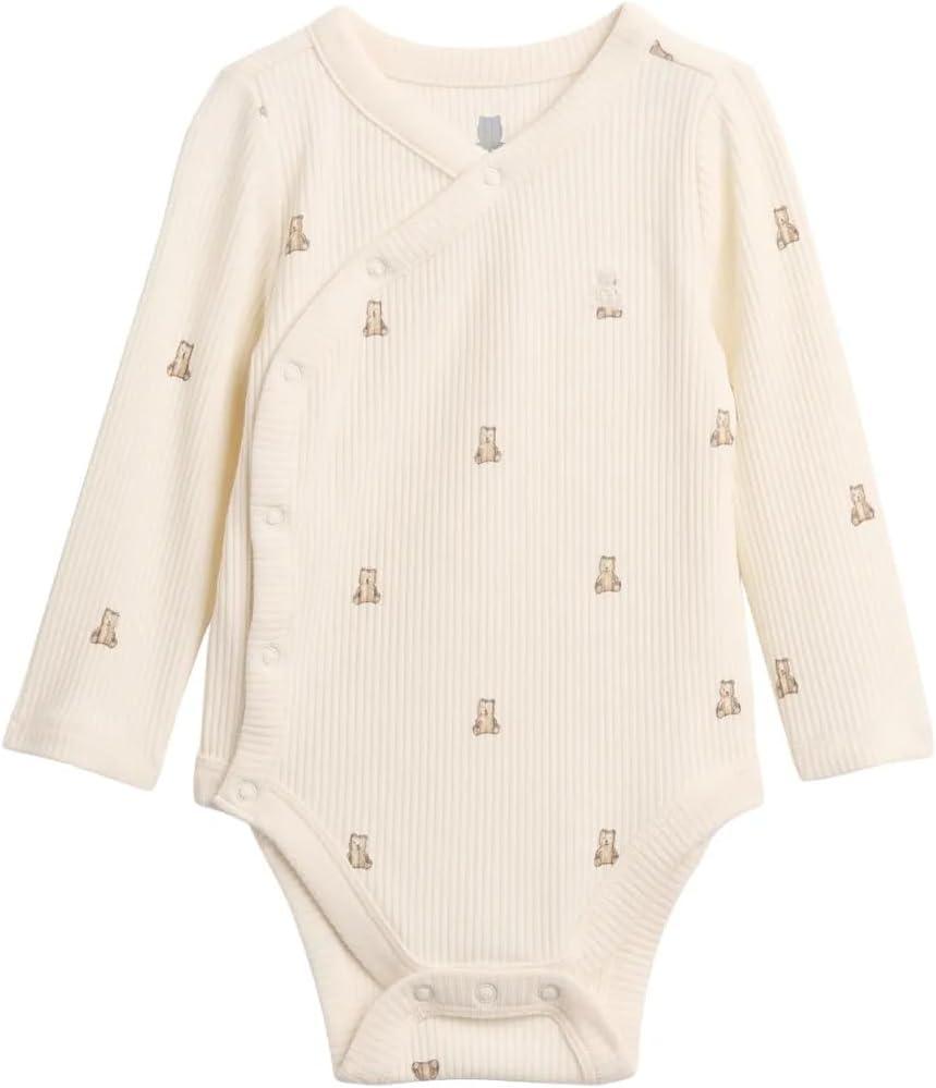 GAP Unisex Baby Long Sleeve Kimono Bodysuit (0-3 Months, Bear1)
