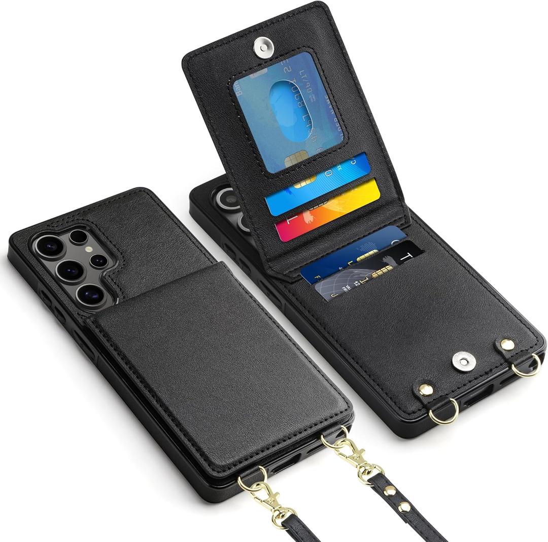 Vofolen for Samsung Galaxy S25 Ultra Case with Card Holder Crossbody Lanyard Strap Leather Wallet Case with Magnetic Clasp Kickstand Heavy Duty Protective Flip Cover for Galaxy S25 Ultra for Women
