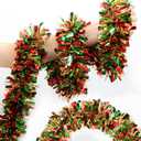 50 Ft Green Red Gold Christmas Tinsel Garland Metallic Twist Shiny Hanging Garland for Christmas Tree Decorations Xmas Holiday Indoor Outdoor Party Supplies Decor