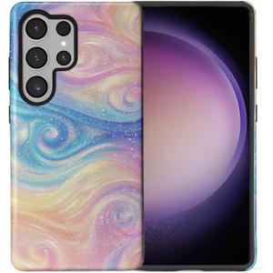 CARLOCA Compatible with Samsung Galaxy S25 Ultra Full Body Matte Case for Girl Boy Hard Shell Shockproof for Samsung Galaxy S25 Ultra Fashion Pattern Dreamy Glittery Rainbow Clouds Swirls