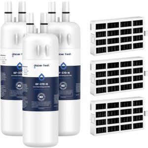 GLACIER FRESH EDR1RXD1 Refrigerator Water Filter Compatible with W10295370A, EDR1RXD1, WHR1RXD1, KAD1RXD1, Filter 1, W10295370 Refrigerator Water Filter & w10311524 Air Filter, 3+3 Packs