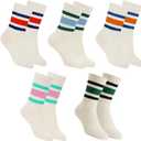 Retro Striped Crew Socks Sport Socks,Casual Cotton Stretchy Socks, with Seamless Toe for Men and Women Multicolor (White)