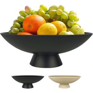 Large Decorative Fruit Bowl for Kitchen Counter, Modern Resin Pedestal Bowl for Home Decor, Stylish Key Bowl for Entryway Table, Decorative Bowl for Coffee Table Decor, Artificial Stone Black (11.81"Decorative Bowls-1pcs)