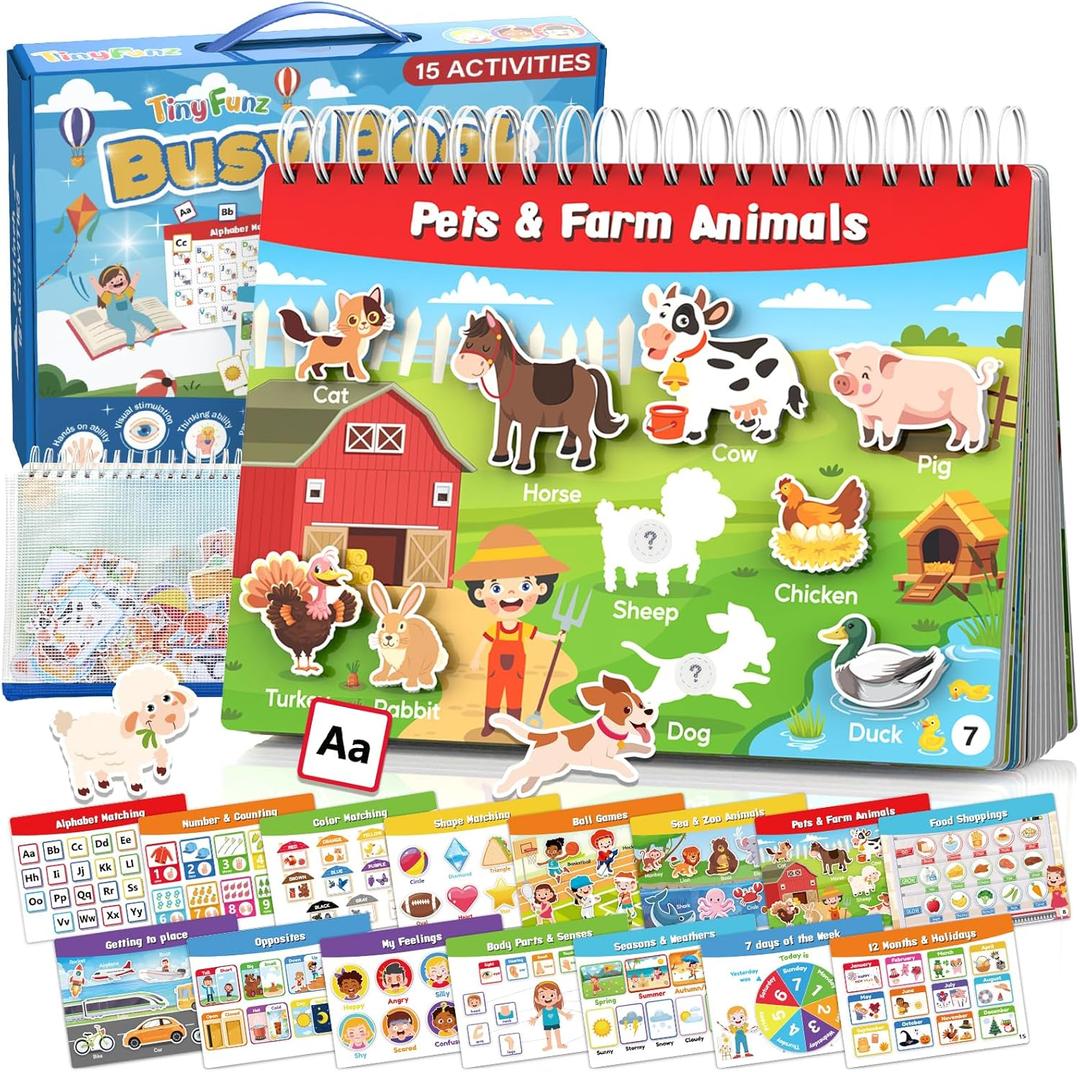 Montessori Busy Book Toys for Toddlers - Preschool Learning Activities Book | Pre-Assembled Educational Books for Kids Ages 3+ | Autism Sensory Toddler Toy | Birthdays Christmas Travel Gifts for Kids (Redgreen)