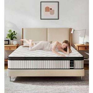Twin Mattress,10 Inch Hybrid Mattress in a Box with Cooling Gel Memory Foam and Pocket Springs for Medium Firm Support,Pressure Relief and Motion Isolation,White Mattresses