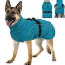 Queenmore XXL Dog Coat, Winter Jacket for Large Dogs, Waterproof Puffy Snowsuit, Adjustable Reflective Fleece Lining Warm Padding Parka for Cold Weather, Blue 2XL