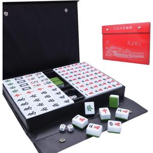 drizzle Chinese Mahjong Game Set - 146 Medium Size Tiles 1.3inch with Instructions - Professional Mah Jong Play Green []