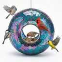 Topadorn Mosaic Bird Feeder Fly Through Hanging Birdfeeder for Wild Bird, 9-Inch Blue Bird Feeder for Gardens, Yards, Decks to Attract Wild Birds
