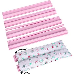 Mahjong Racks with Pushers, Pink Wooden American Mahjong Tile Pushers and Racks Set of 4, with White Printed Mahjong Racks Drawstring Bag, Mahjong Accessories (19.68 Inches)