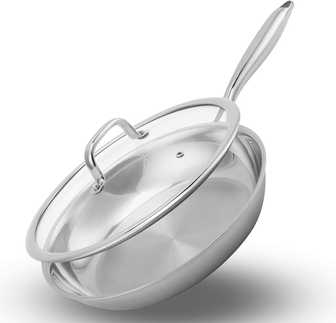Stainless Steel PanNon-Toxic PFAS, PFOA & PTFE Free, Compatible With All Cooktops & Induction Safe, Oven Safe Pan for Searing & Sauting, Long Lasting Cookware. (12 Inch)