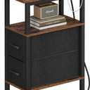 Narrow Side Table for Small Spaces, Skinny End Table with Charging Station, Sofa Beside Table with 2 Drawers 1 Open Compartment, Slim Nightstand with USB Ports Outlet, Rustic and Brown UTBT004F