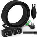 Outdoor Extension Cord 12 Ft with 3 Outlets, 14/3 SJTW 3 Prong Grounded Power Cord, 14 Gauge 14AWG Heavy Duty Power Cable, ETL Listed, 15 Amp 125 V 1875 W-Multiple Outlets for Indoor/Outdoor-Black