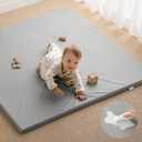 Blissful Diary Vegan Leather Baby Play Mat, 50x50 Thicken Foam Cushioned & Waterproof Playpen Mat for Infants and Toddlers, Stylish and Just Wipe-Clean Playmat for Baby Play on Floor, Light Gray