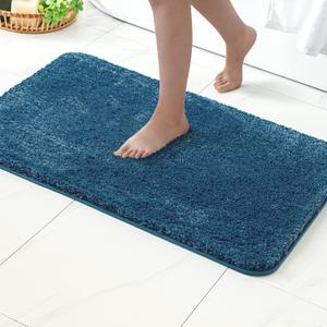 MIULEE Navy Blue Absorbent Bathroom Rugs, Soft Large Bath Mats Non-Slip and Quick-Drying for Bathroom Floor Bathtub Showers, Machine Washable Carpet (24 x 36 Inches)