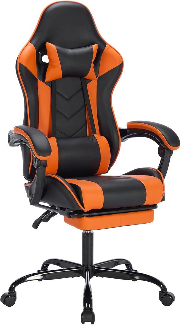 Ergonomic Gaming Computer Chair, Gamer Chairs Recliner for Adults with Foot Rest, Big and Tall Back, Adjustable Height, Black & Orange