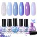 2 x modelones Nail Polish Set, 6 Colors 2025 Baby Blue Purple Nail Polish Set Shimmer Glitter Sliver Fast Drying Mini Nail Lacquer Kit Finger Manicure DIY Nail Art Home Salon Gift for Women Girl