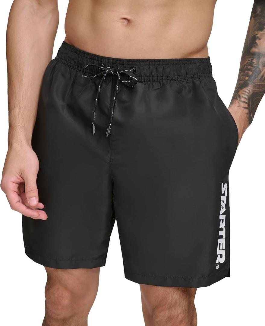 Starter Men's Quick Dry Lightweight Volley Starter Swim Trunk (Black, S)