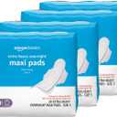 Amazon Basics Thick Maxi Pads with Wings for Periods, Feminine Pads with Leakage Protection, Extra Heavy Overnight Absorbency, Unscented, Size 5, 80 Count (4 Packs of 20) (Previously Solimo)