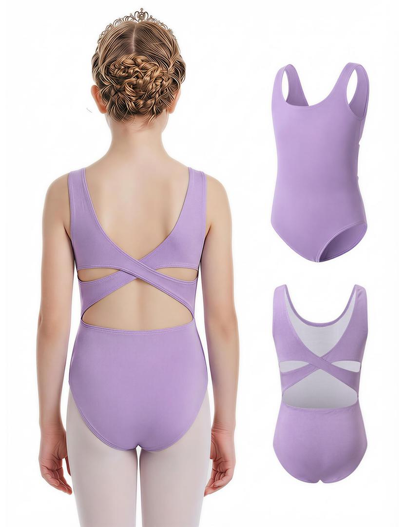 Ewbob Gymnastics Ballet Leotards for Girls 5-14 Years (C28-Purple-9-10Y)