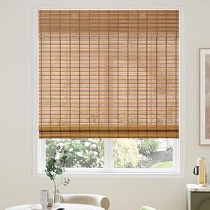 AGESISI Bamboo Roman Shades with Valance Cover, Cordless Blinds for Indoor Windows, Light Filtering Woven Wood Shades for Home & Patio, Privacy Protection, 32" W x 64" H, Carbonized